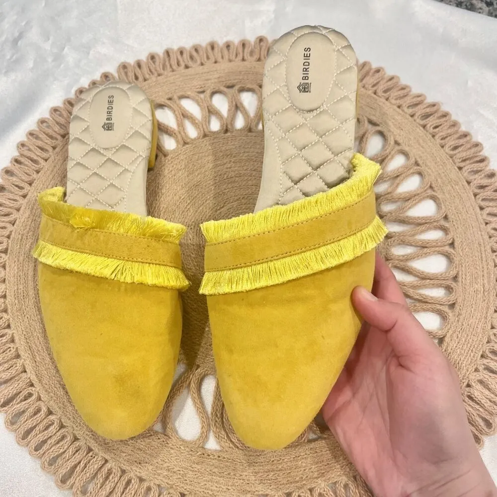 Birdies The Ani Marigold Yellow Fringe Suede Mule Slides Size 10.5 - Image 3