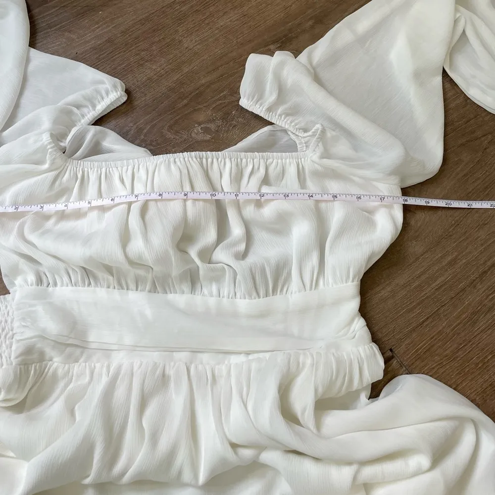 FOROLAV White Square Neck Dress Long Sleeve Tie Open Back Lined ~ EUC Size L Size L - Image 13