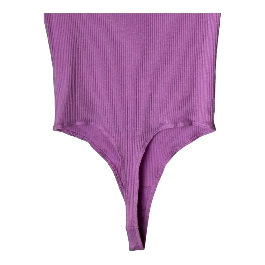 Monrow Bodysuit Women XS Purple‎ Ribbed Crew Henley Neck Short Sleeve Pull - Image 7