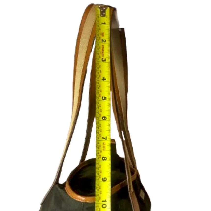 GUCCI Olive Green Canvas and Orange Leather Tricolor Top Zip Tote Bag - Image 10