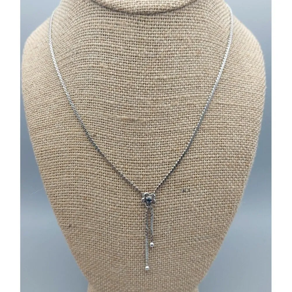 Sarah Coventry Silver Tone Serpentine Chain Floral Pendant Necklace Mini Lasso - Image 7