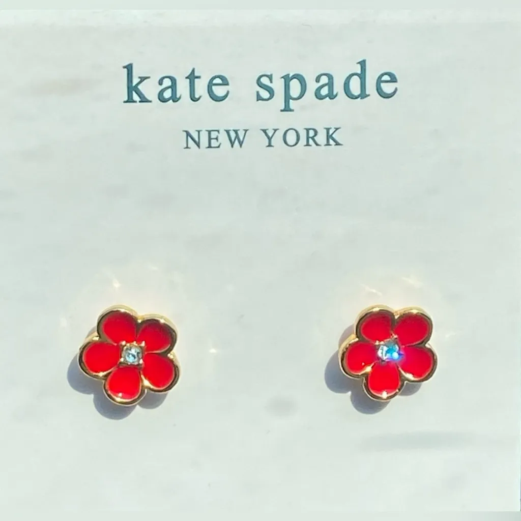 Kate Spade - ‘First Bloom’ Red Floral Studs W/ Gold-Plating & Crystals - Image 6
