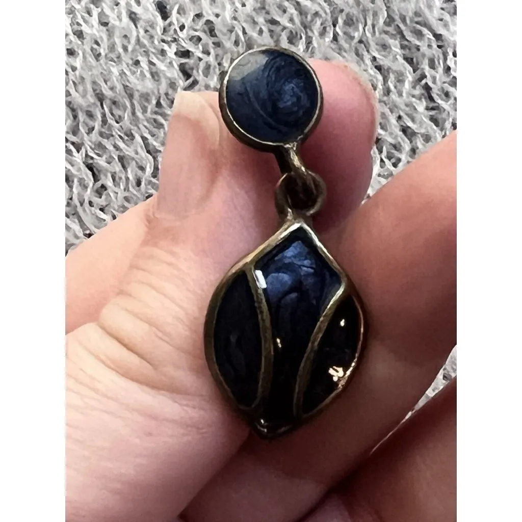 Vintage ENAMELED Screw Back ‎ Earrings Door Knocker Blue Costume Fashion Jewelry - Image 7