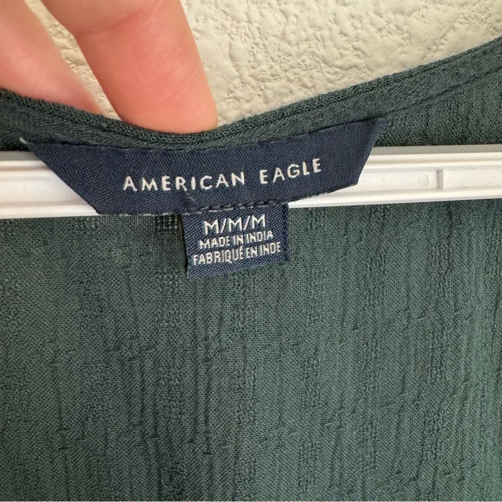 dark forest green lace ruffle peplum long sleeve blouse size M - Image 5