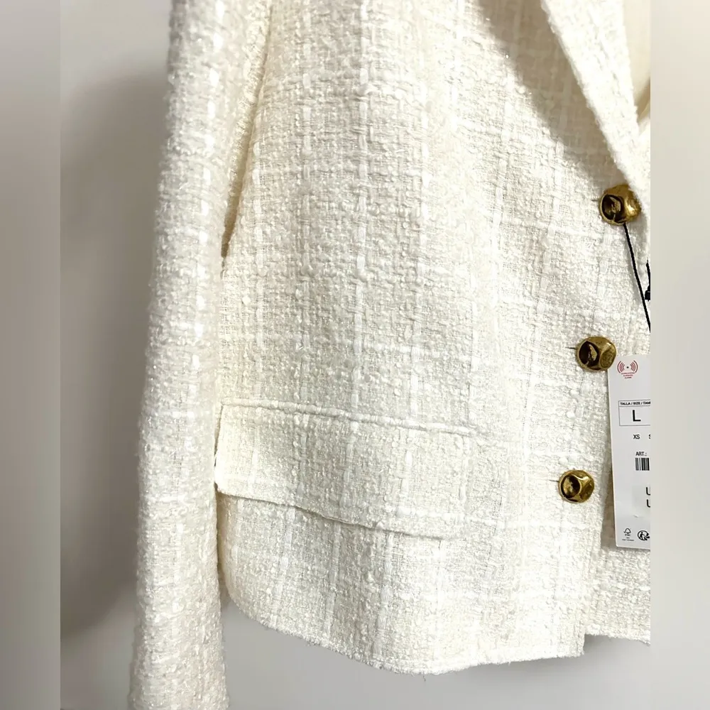 NWT ZARA Ivory Blazer Textured Jacket Cropped Coat Large - Image 5