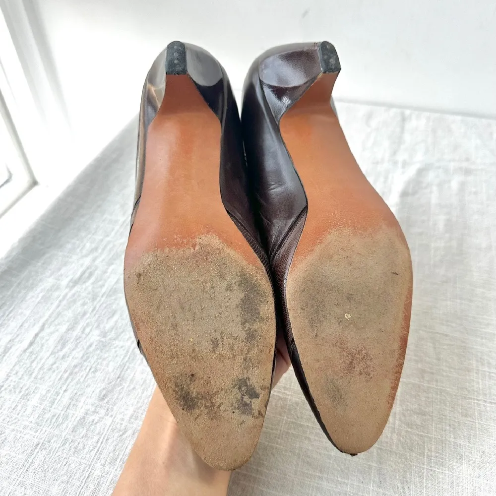 Margaret Jerrold Brown 80s Leather Pumps Heels Vintage Style‎ 8 brown pointed - Image 7