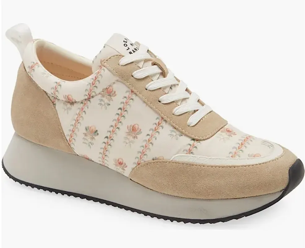 Loeffler Randall Remi Lace Up Sneakers Beige Floral 5.5 - Image 1