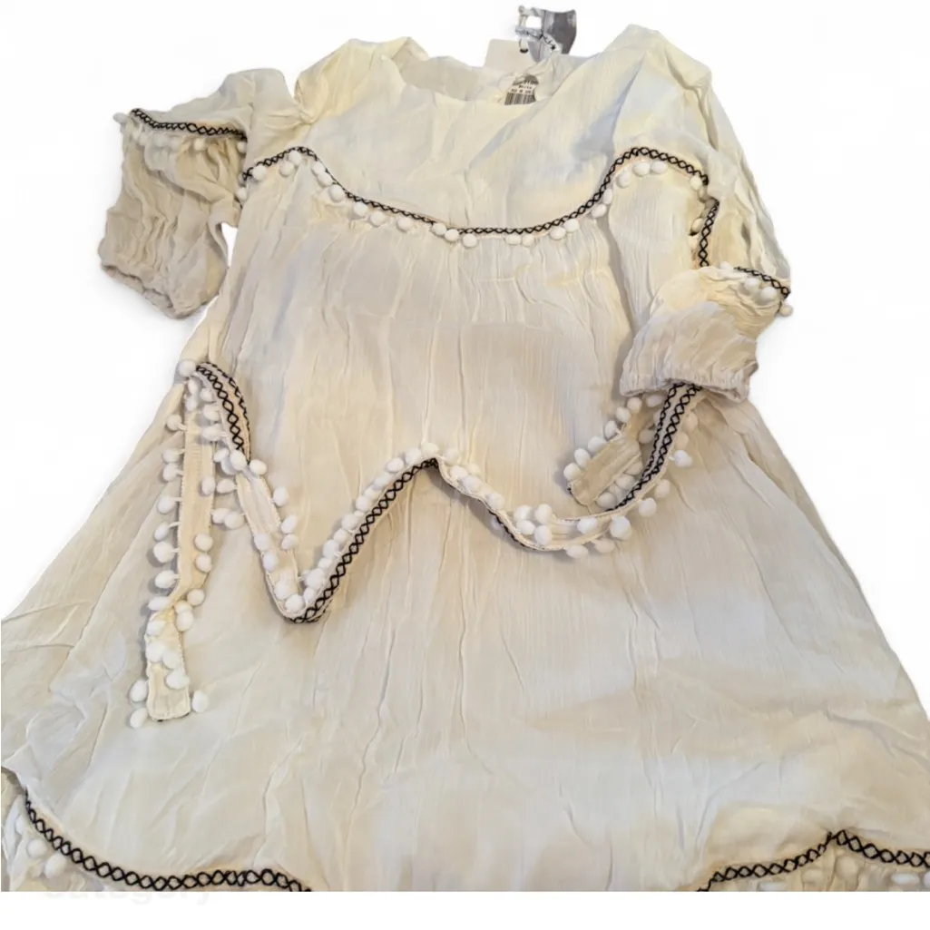 SELFIE LESLIE
Marionette Three-Quarter Sleeve Pom-Pom Dress Beige small NWT - Image 3