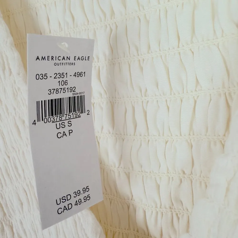 NWT Aerie Smocked V-Neck Babydoll Top Cropped Ivory Size Small S NEW - Image 7