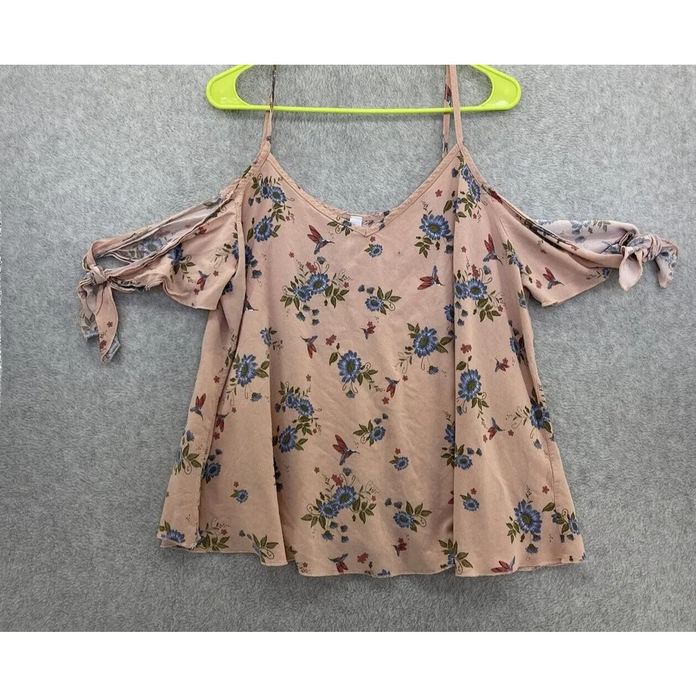 Haute Fox Women's Cold Shoulder Blouse Pink Floral Size 2X Short Sleeve V Neck - Image 8