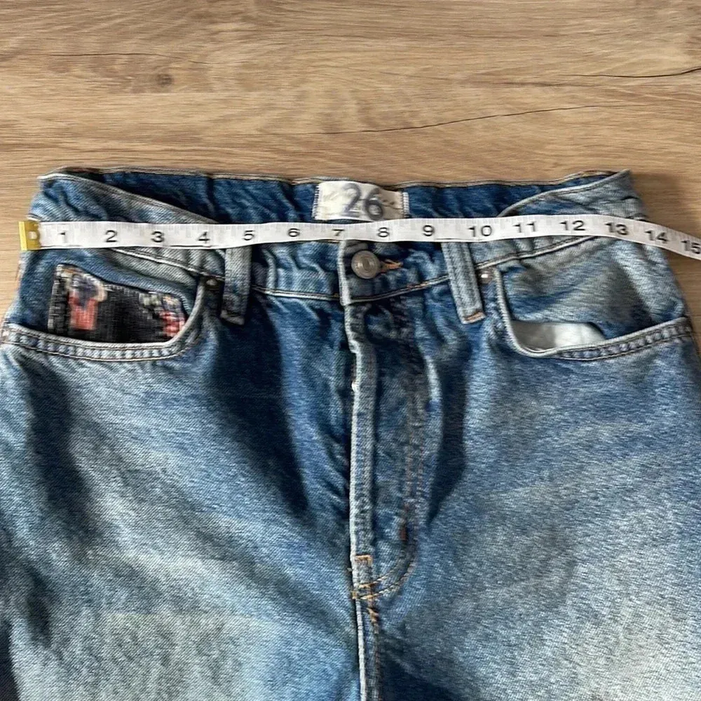 Free People Rocky Mountain Patchwork High Rise Straight Leg Jeans Blue sz 26 - Image 3