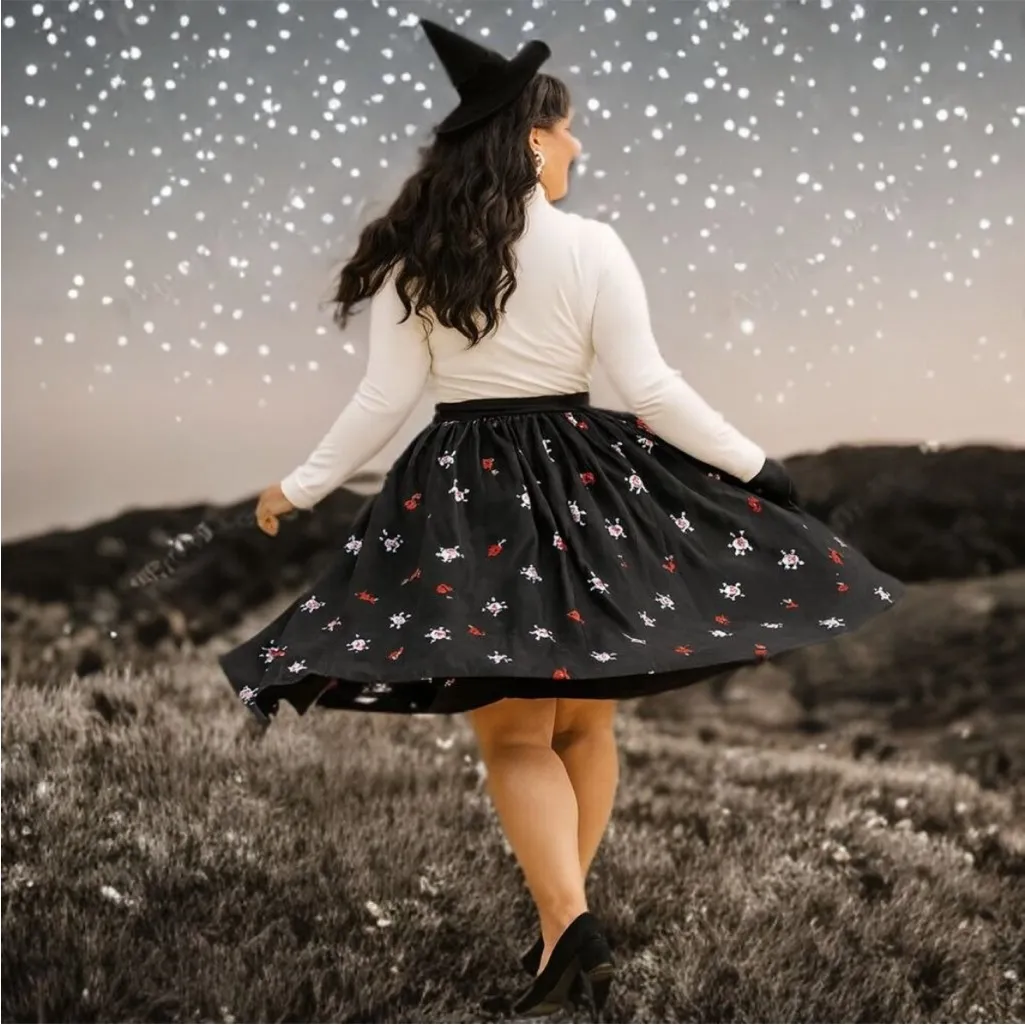Unique Vintage Gellar Swing Midi Skirt
Gothic Skull Heart Flare Bottom
Halloween - Image 2