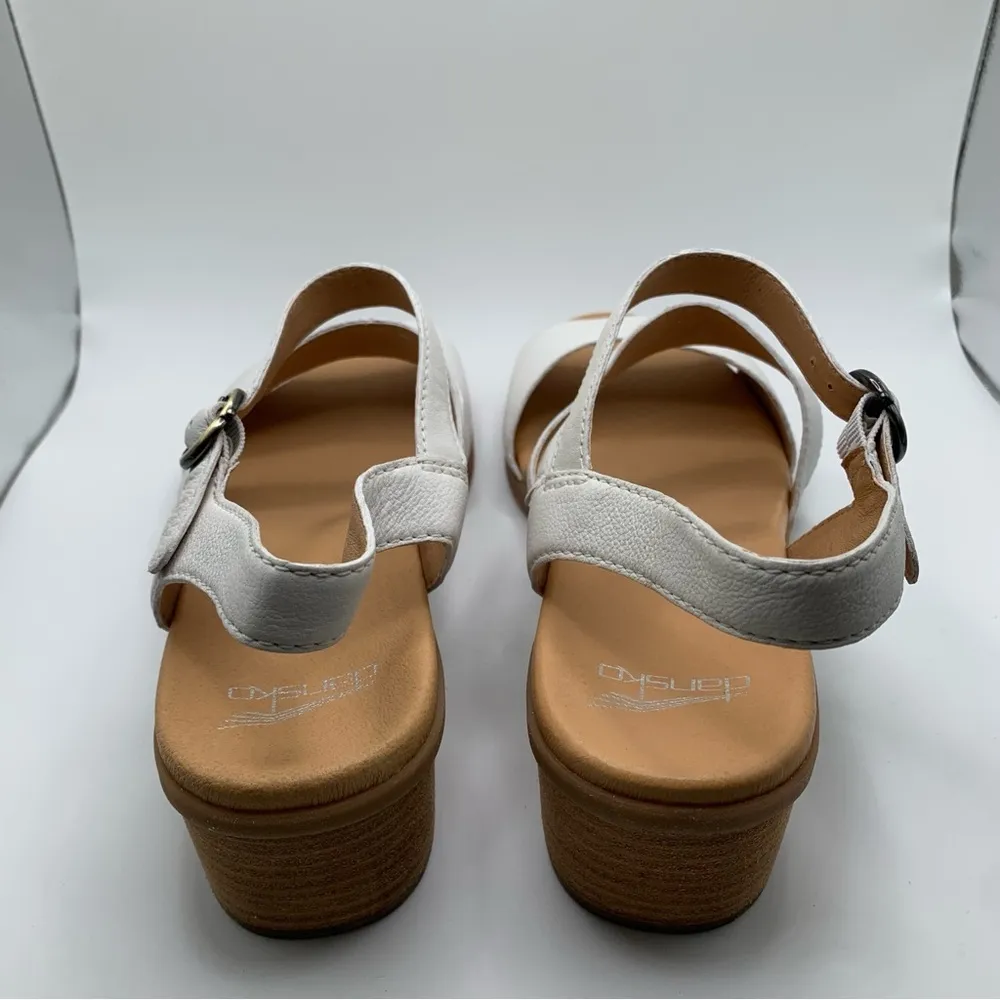 NWOB Dansko Tansy Leather Block Heel Sandals  41 US 10.5-11 white slingback 1624 - Image 6