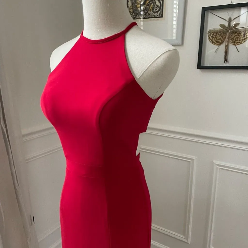 Vintage 90s Sherri Hill Halter Red Formal Gown 00 XXS - Image 5