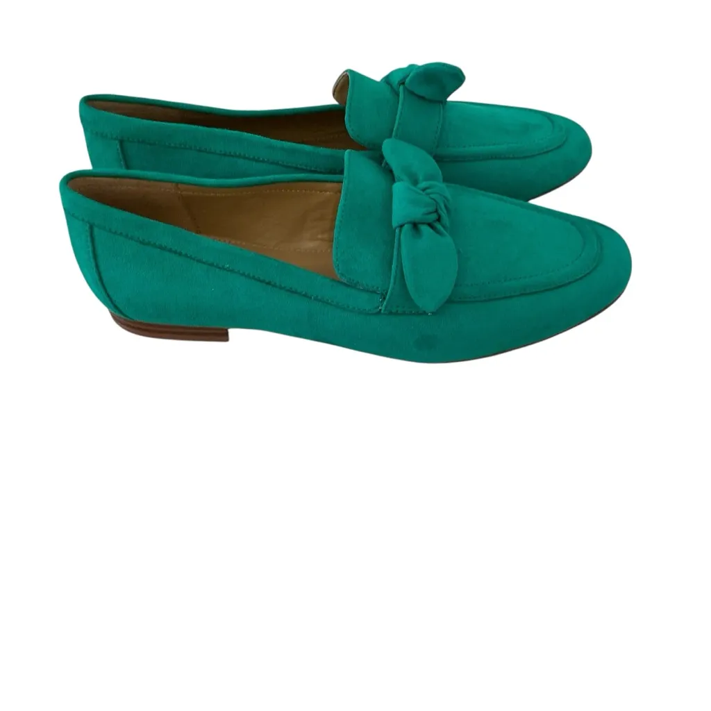 J.Crew suede leather bow loafers green Sz 9 almond toe slip on shoes - Image 3