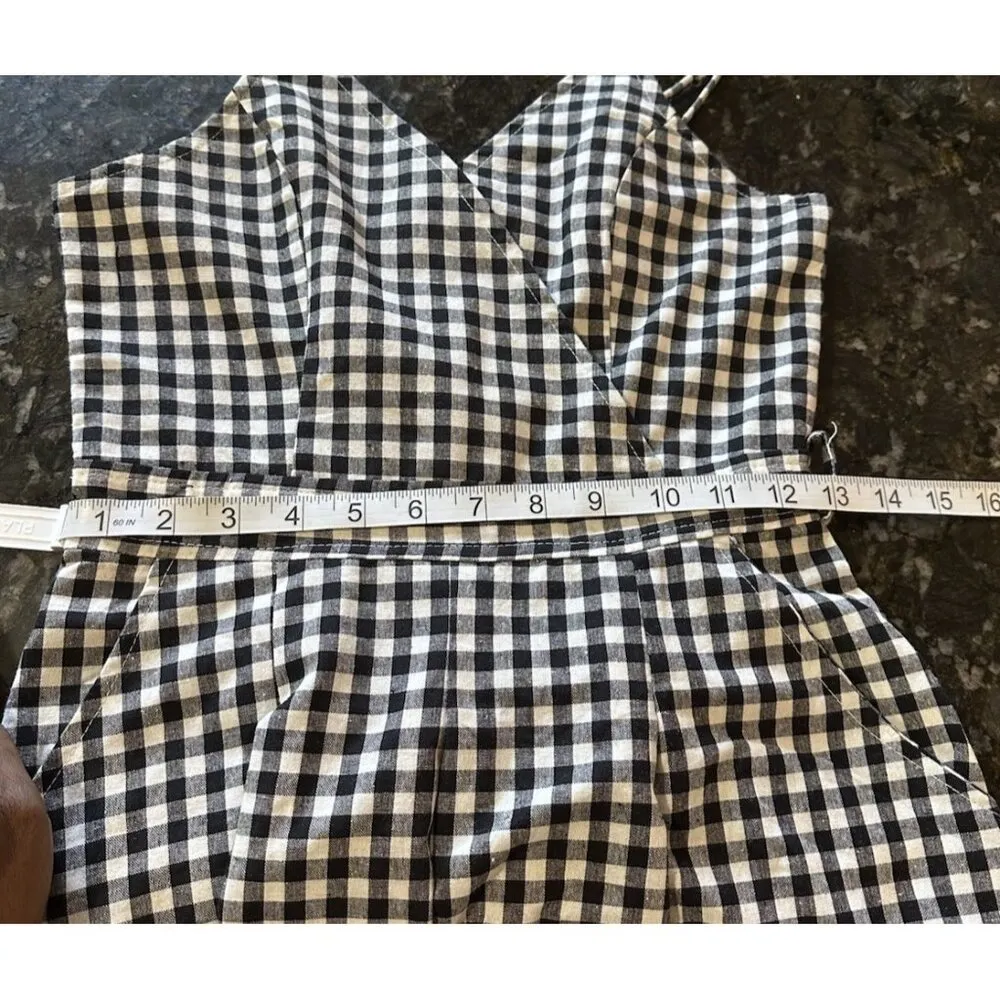 Oao Oro Babydoll Midi Dress Sz 2 Black White Gingham Check Pleated Empire Waist - Image 8
