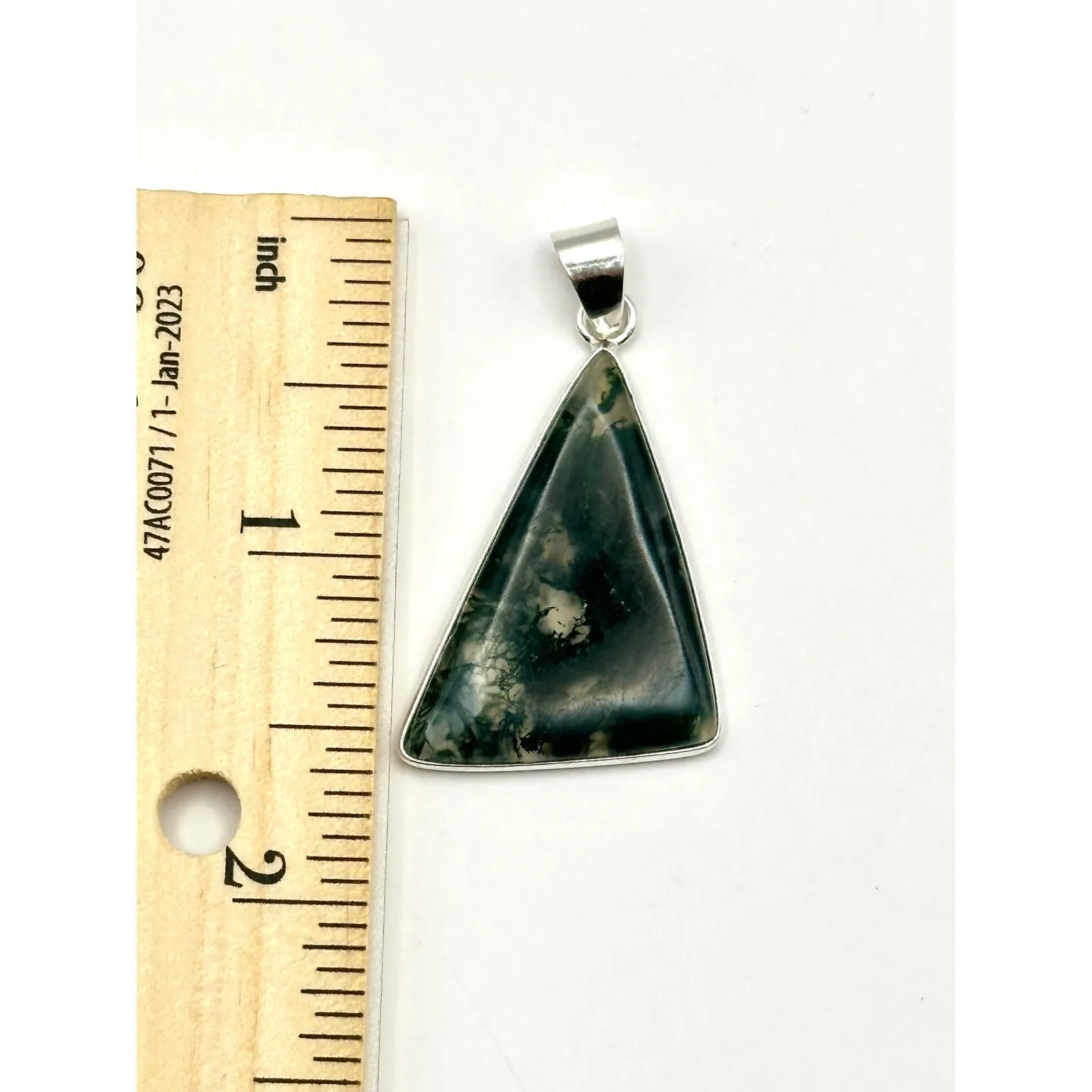 Triangle Moss Agate Sterling Silver Handmade Pendant - Image 6