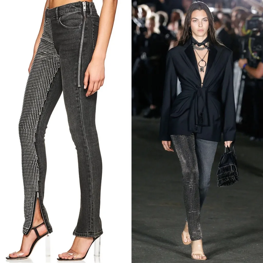 Alexander Wang Studded Panel Slim Jeans Grey Aged Size 27 NWT - Image 4