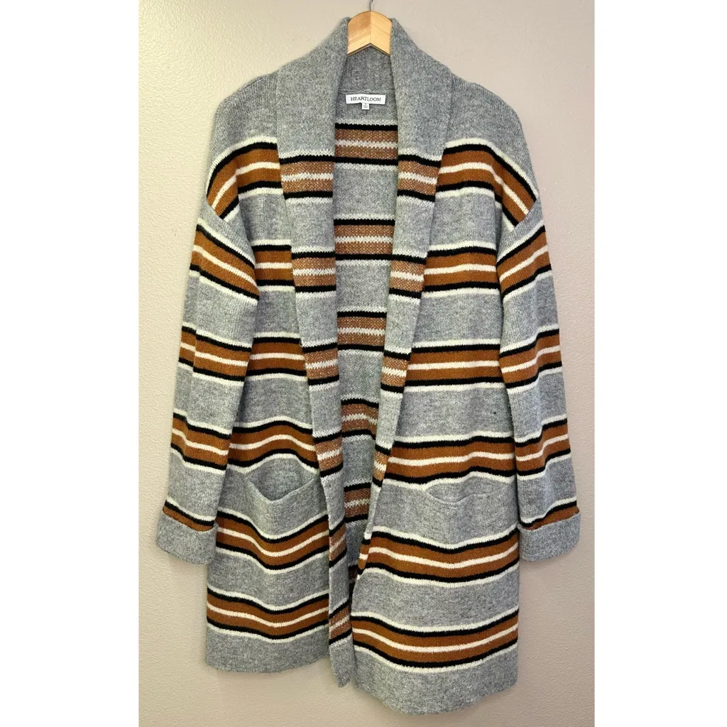 Heartloom Ani Striped Multicolor Open Front Cardigan Sweater Front Pockets - Image 9
