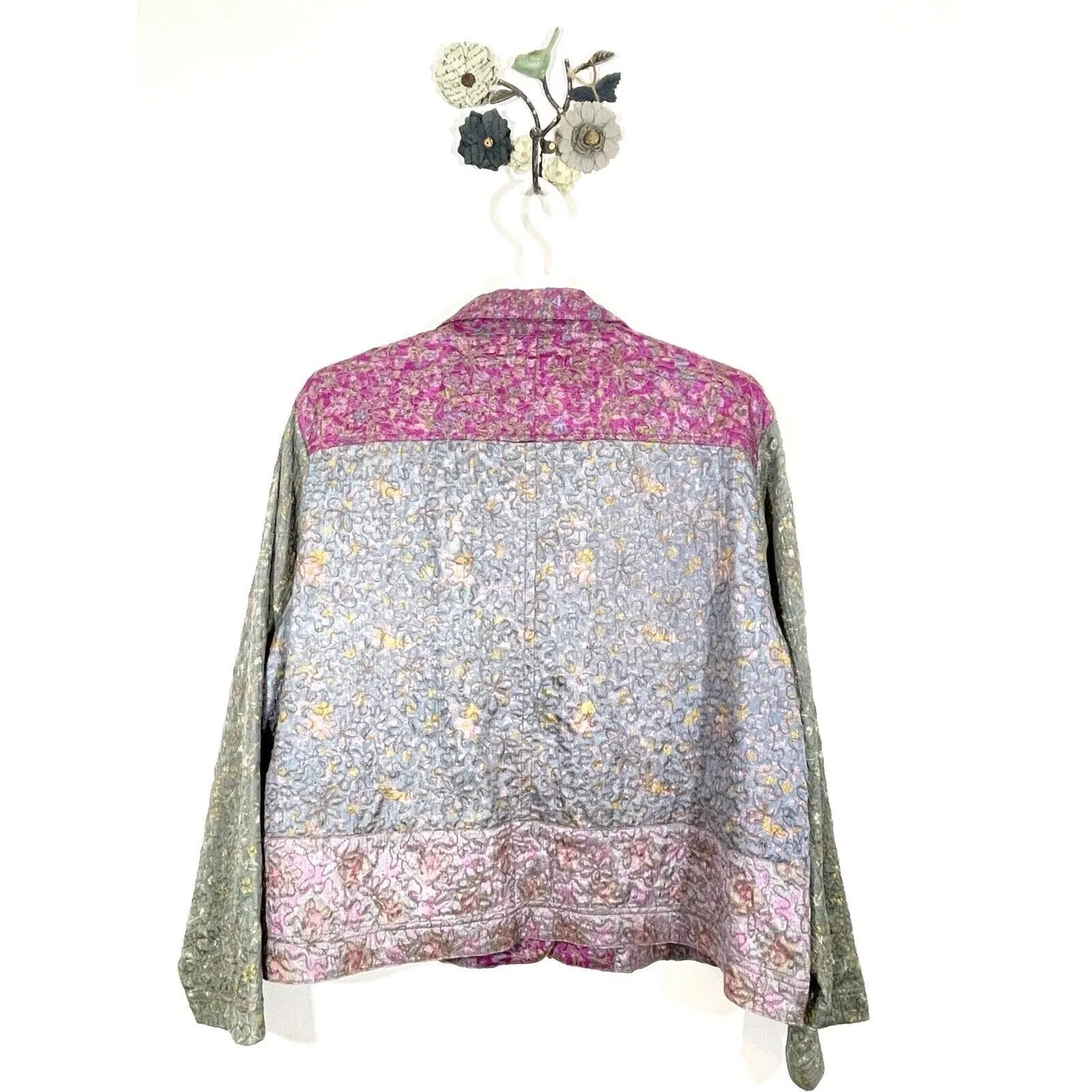 Chico's Size 3 US 16 Silk Multicolor Floral Patchwork Textured Blazer Jacket - Image 2