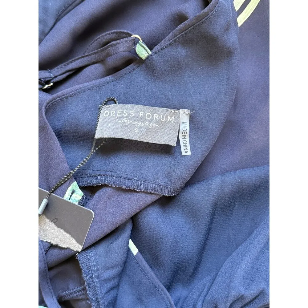 Womens Faux Wrap Jumpsuit Tropical Print Monstera Backless Navy Blue Size Small - Image 9