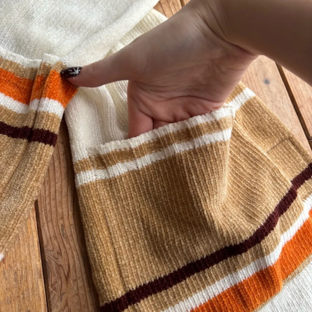 Stitches in Time Striped Knit Scarf in Cream and Orange - Image 2