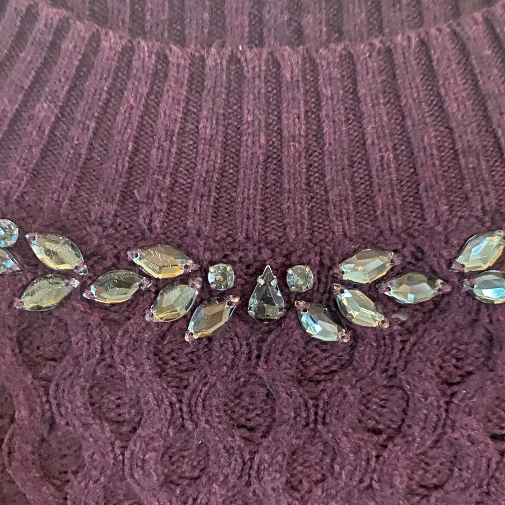 Simply Vera Vera Wang embellished layered-look tunic Burgandy Cable knit sweater - Image 12