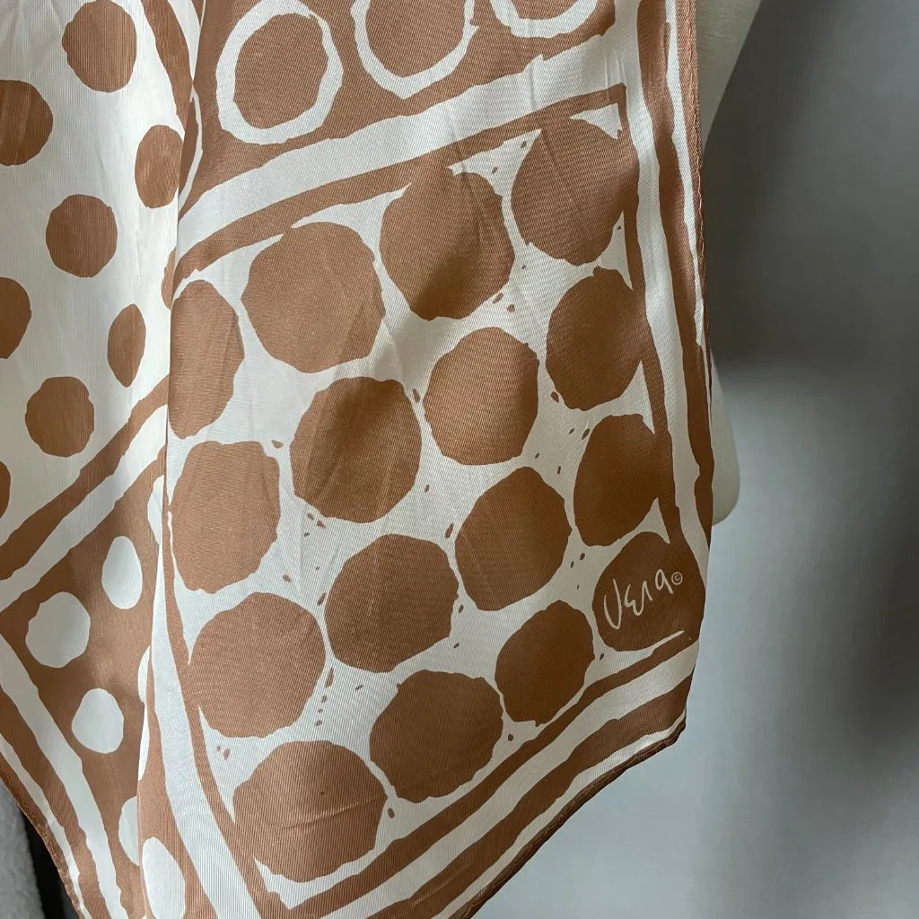 Vintage Vera Neumann Scarf Dots Squares‎ Rectangular Brown White Acetate 15x45 - Image 5