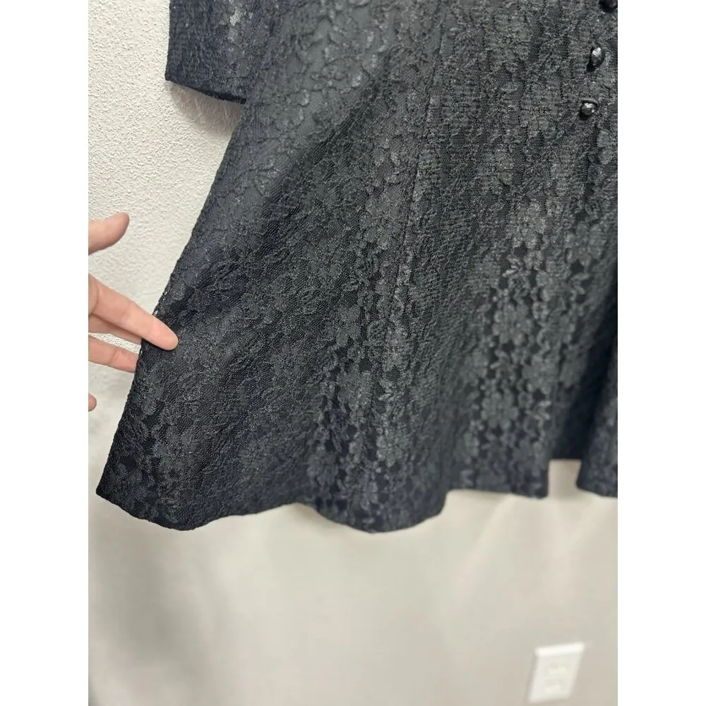Vtg Gothic Dress 8 Black Floral Lace Sheer Sleeve Emo goth whimsigoth punk - Image 12