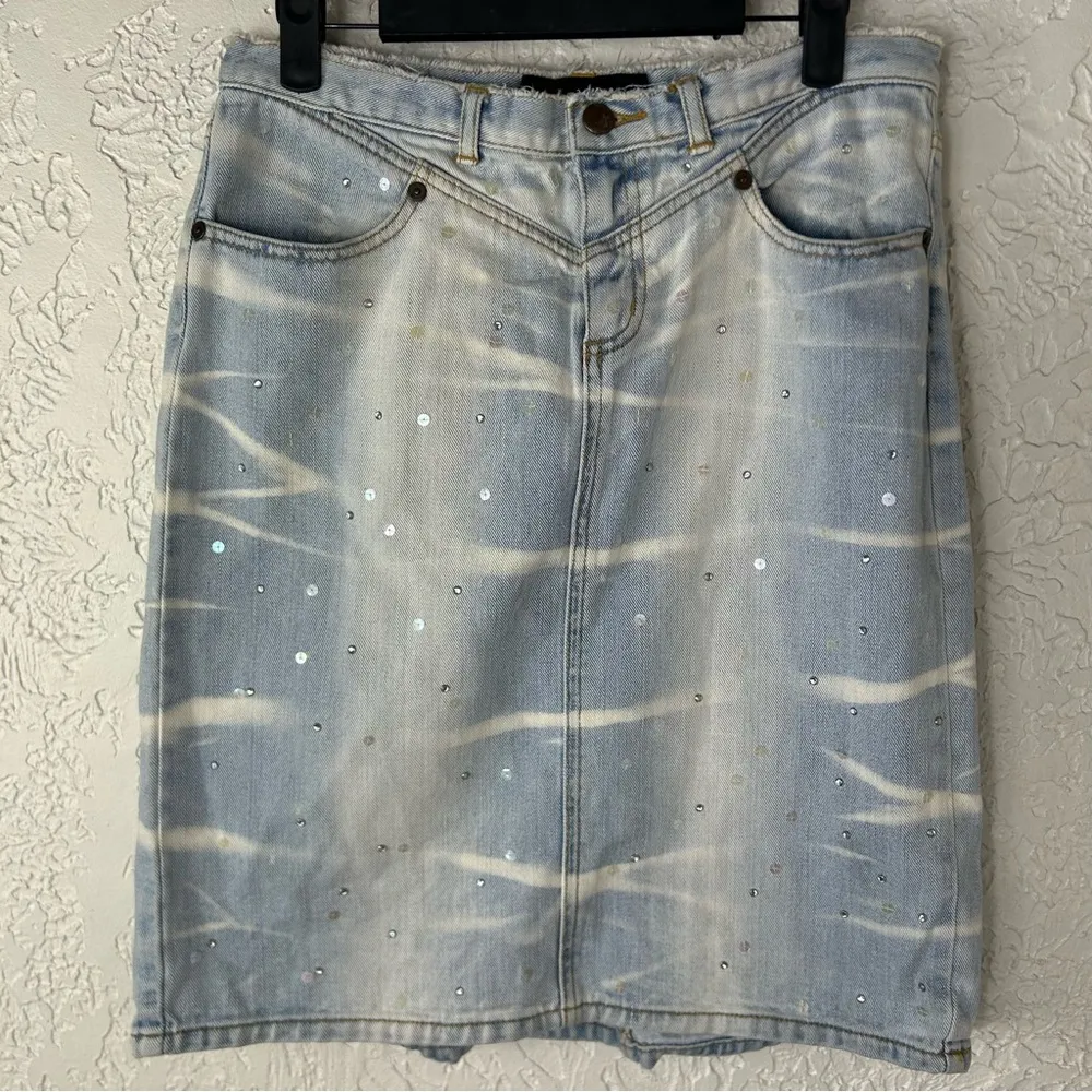 Express Y2k Embellished Bleached Denim Mini Skirt Size 7/8 - Image 3