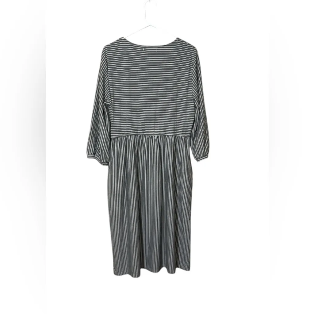 MEROKEETY Elegant Gray and White T-Shirt Striped Midi Dress,Size XL,NWT - Image 6
