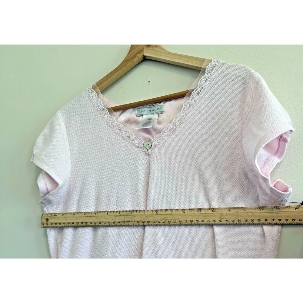 Vintage 90s Earth Angels pink Knit Lace Trimmed Night Gown size M - Image 6