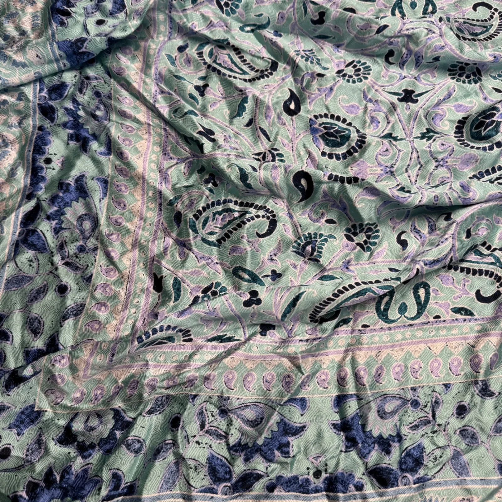 A & D Ties Silk Scarf Paisley‎ Floral Print Aqua Blue Purple Made in Italy Green - Image 2