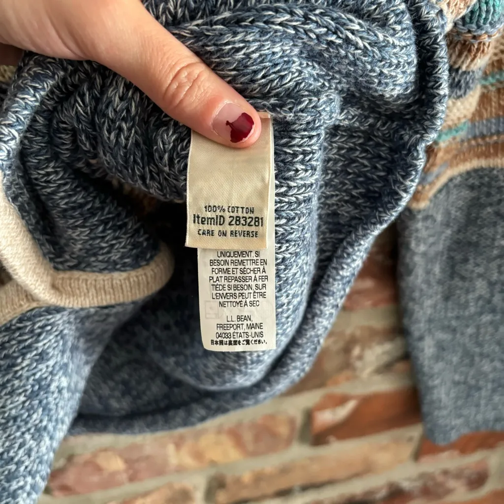 LL Bean Cotton Stripe Button Front Sweater Cardigan, S Petite Blue Size undefined - Image 5