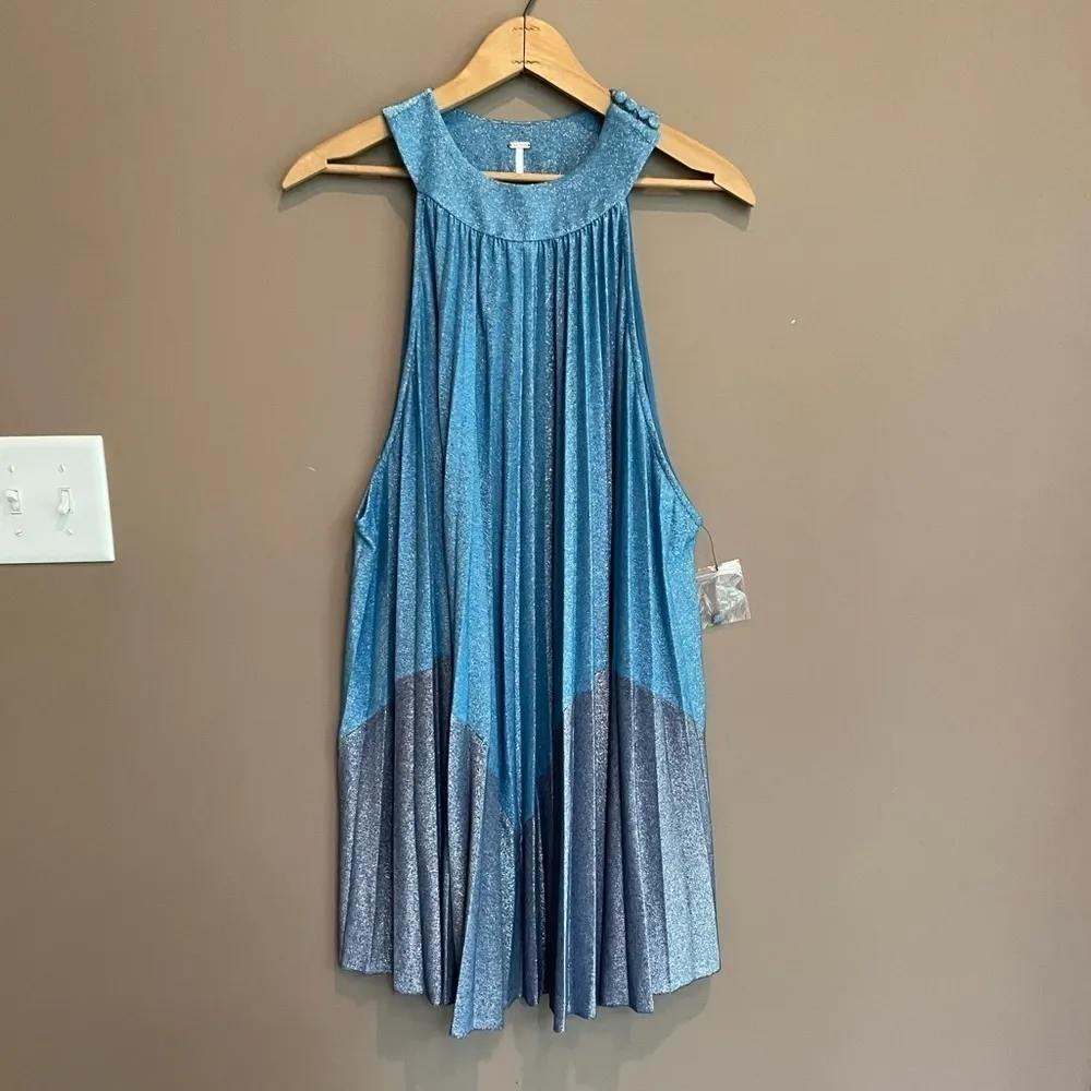 NEW Free‎ People Pleated Love Mini Dress Blue XS - Image 5