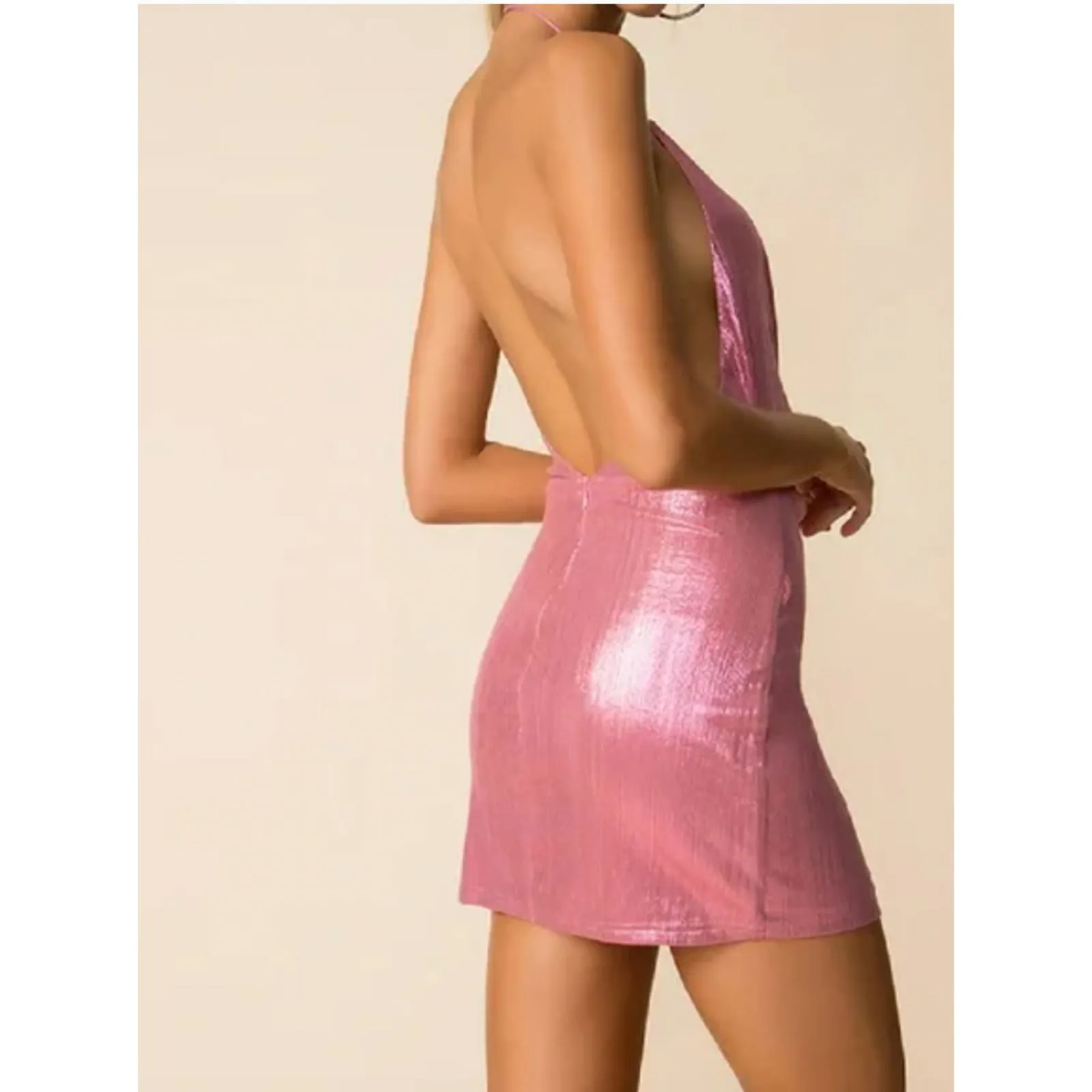 Superdown Missie Wrap Front Dress Hot Pink Sparkly Shiny Dress Size Small - Image 3