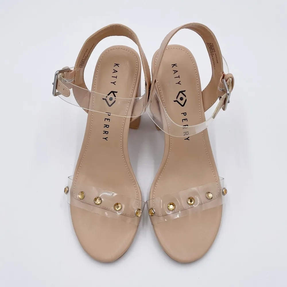 Katy Perry The Nina Embellished Heeled Sandals Faux Leather Clear Strap Size 6.5 - Image 4