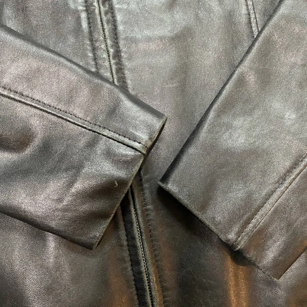 Vintage 90s Y2K Longline Bella Sleek Black Vegan Leather Zip Up Jacket‎ Small Size undefined - Image 3