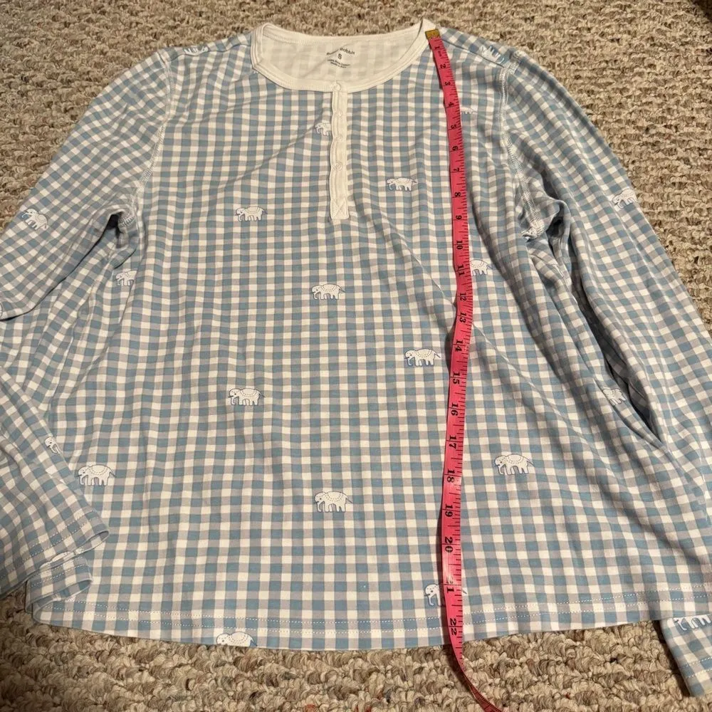 Roller Rabbit Hathi Gingham Pajama Blue Elephant PJ Top- Size Small - Image 7