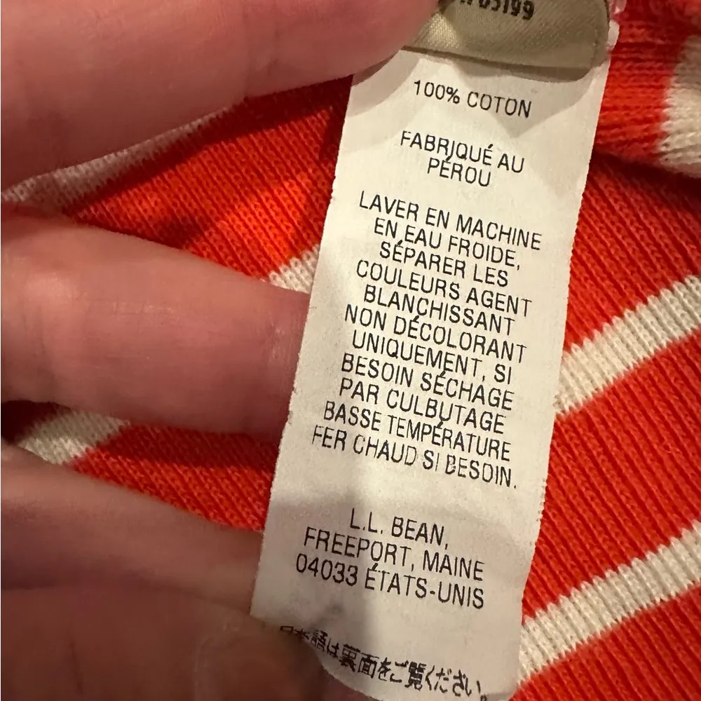 LL Bean Women's L French Sailor 1/4 Zip Pullover Orange White Stripe Long Sleeve - Image 6