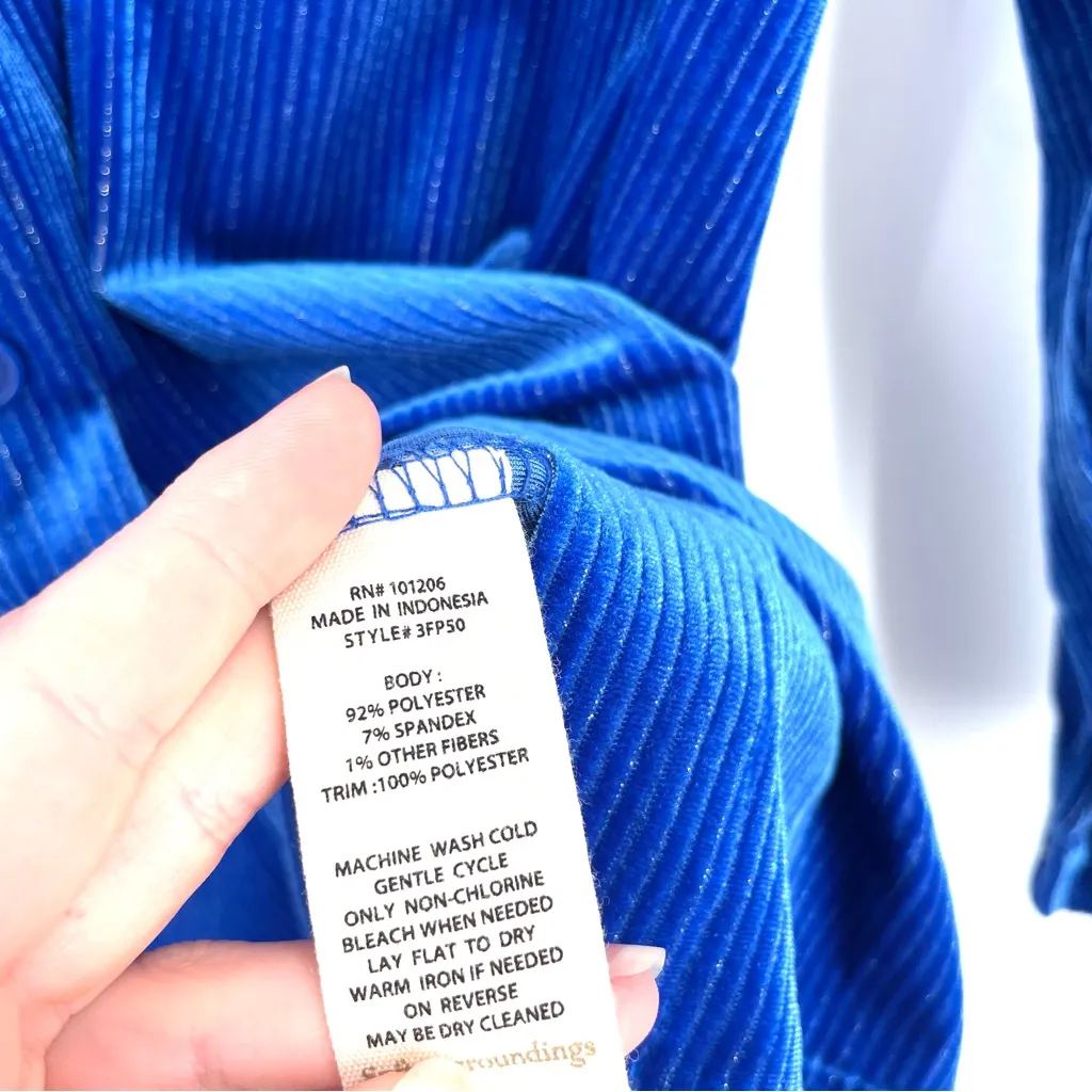 Soft Surroundings Sapphire Blue Velvet Boyfriend Button Up Tunic Blouse Shirt - Image 11