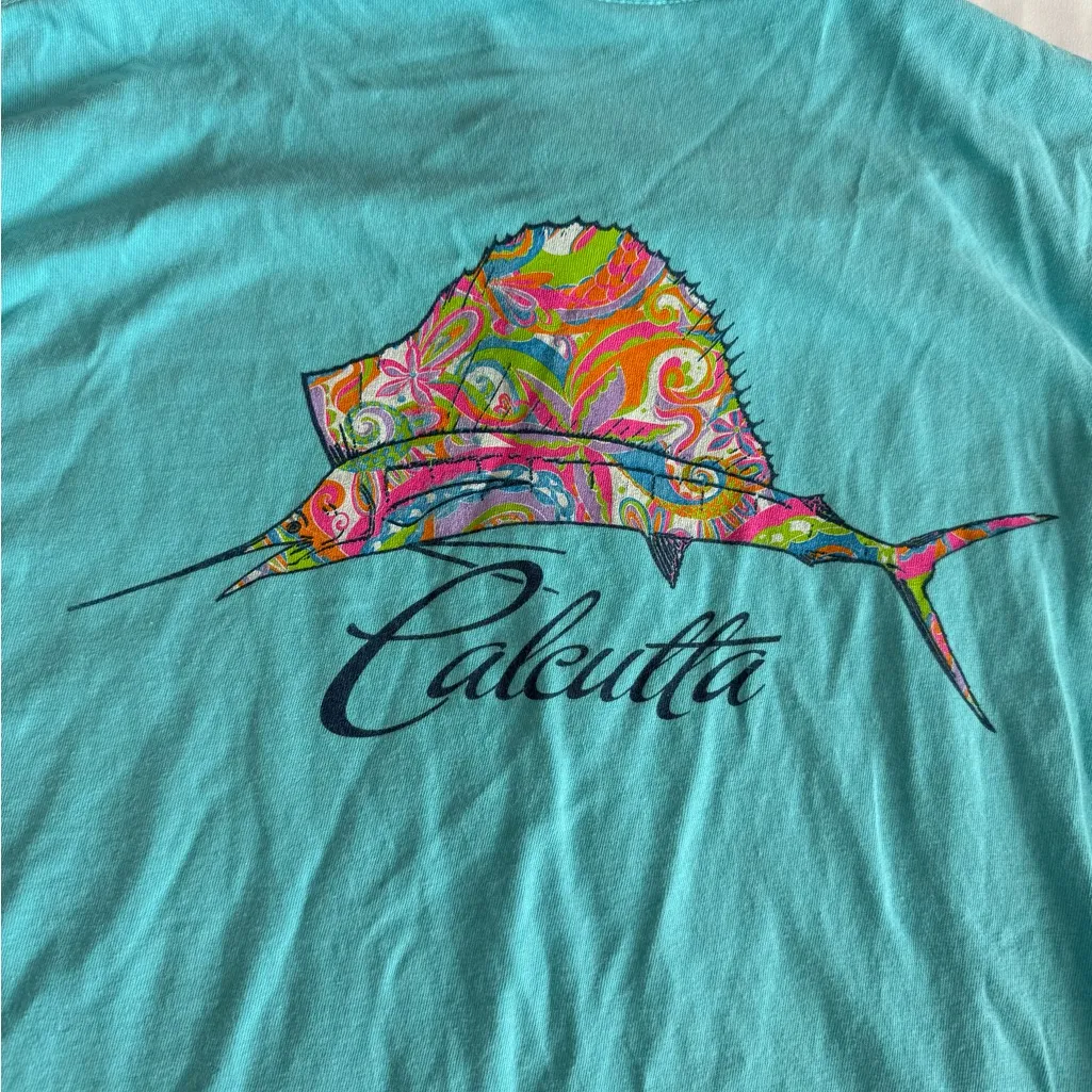 Calcutta Short Sleeve Shirt with Multicolor Sailfish Blue Size M - Image 6