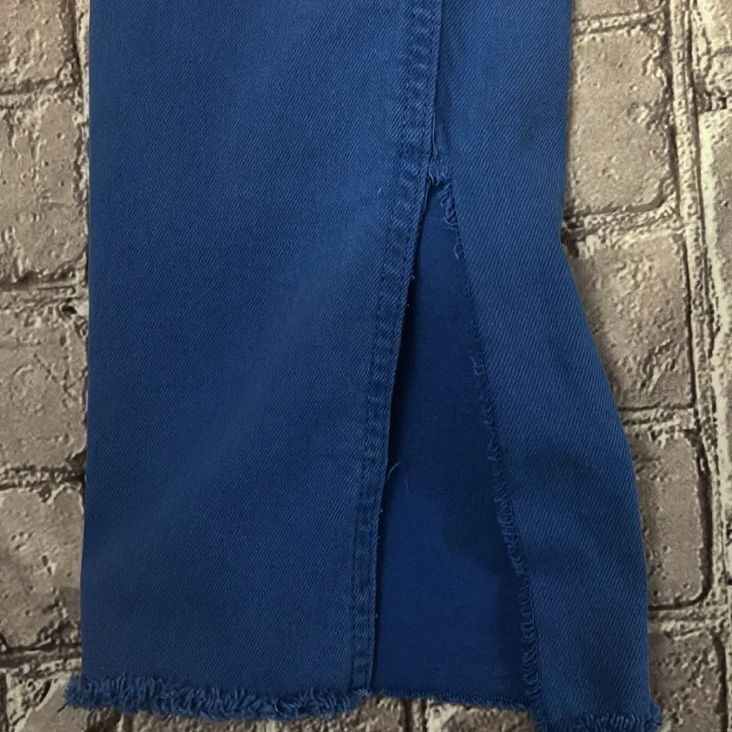 ZARA Straight Leg Jeans  2 High Rise Hem Slit Frayed Cobalt Blue Denim Casual - Image 8