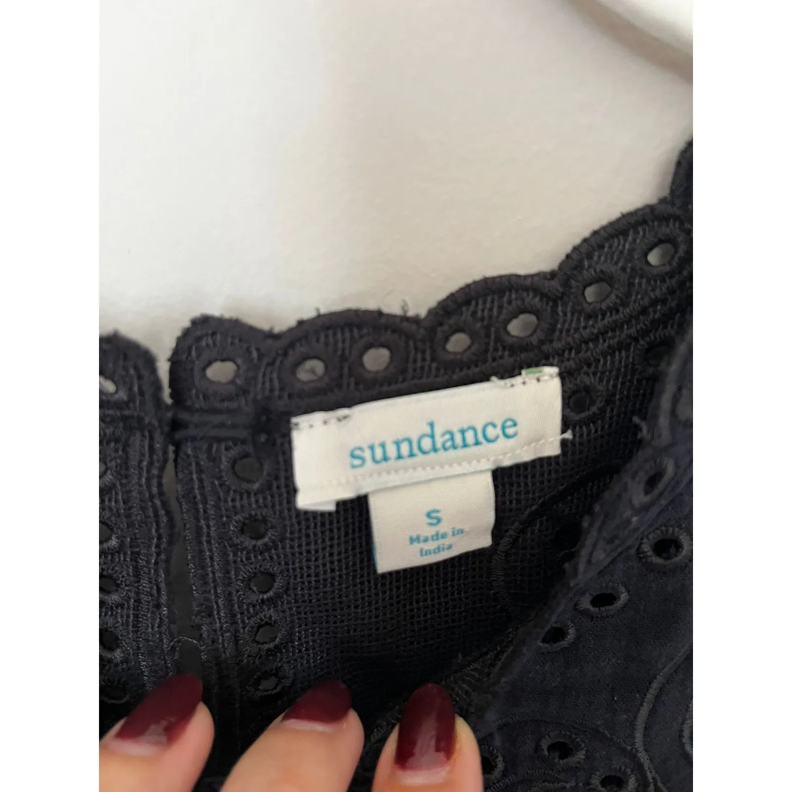 Sundance Black Semi Sheer Cotton Embroidered Lace Blouse Top Shirt Women's sz. S - Image 3