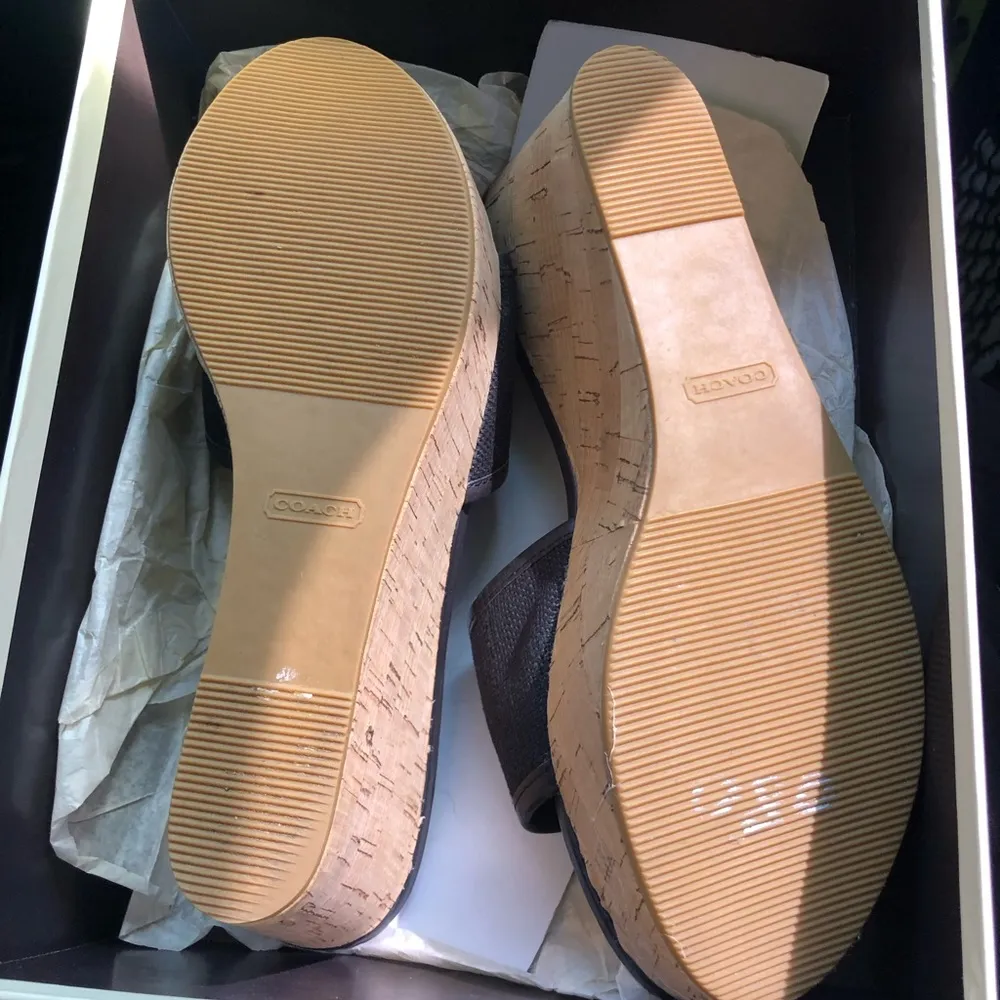 Vintage Y2K Coach Jazmin Canvas Leather Cork Wedge Slide Sandals size 10 - Image 5