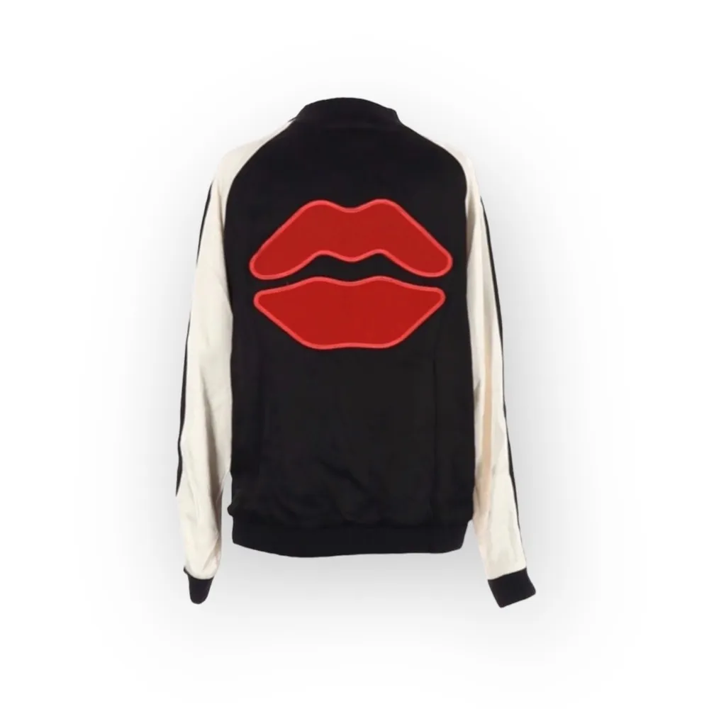 VHTF: Lauren Moshi ᨎ Haven Red Mouth Patch Silk Zip Bomber Jacket ᨎ B+W ᨎ Medium - Image 5