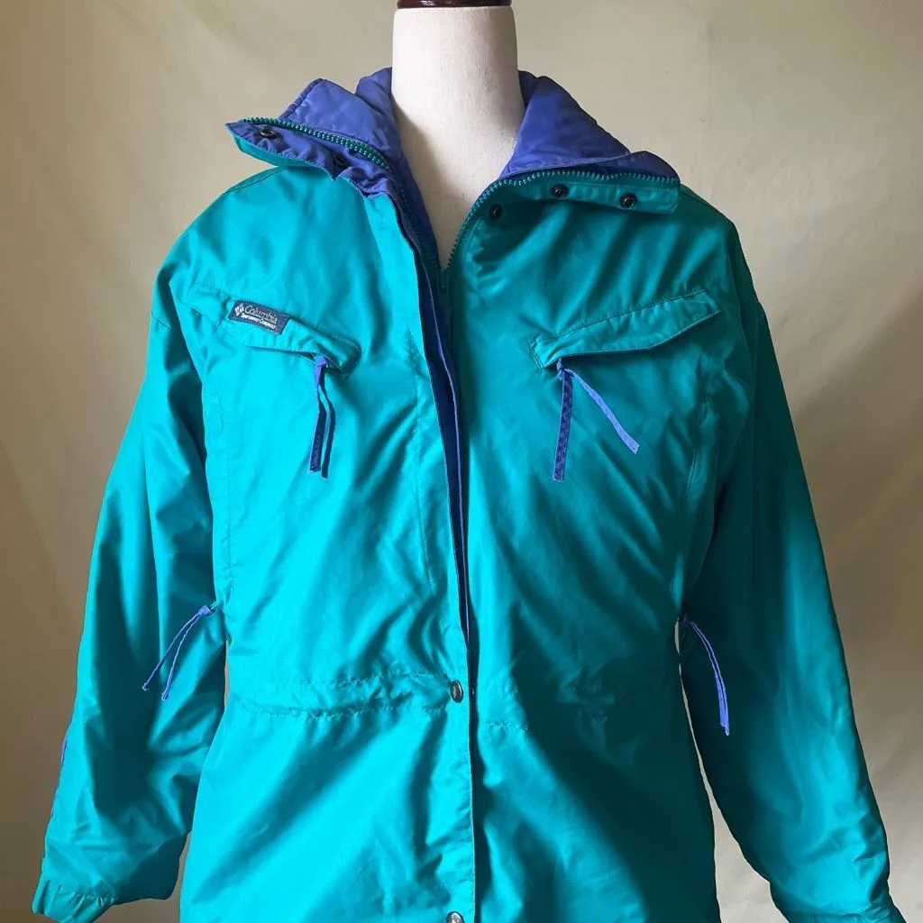 Vintage Columbia 3-in-1 Reversible Ski Jacket Women's Medium Blue Green‎ 90s - Image 4