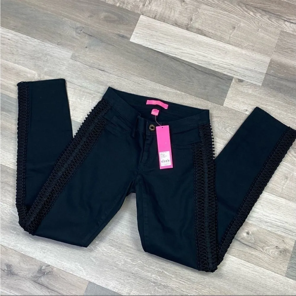 Lilly Pulitzer South Ocean Skinny Jeans‎ Onyx 00 Ribbon Lace Leg - Image 6