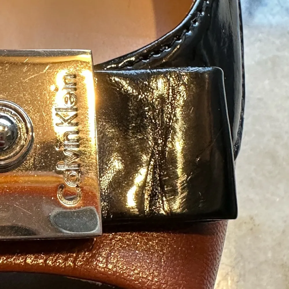 Calvin Klein Business Formal Brown & Black Shoe Metal Buckle Peep Toe SZ… - Image 9