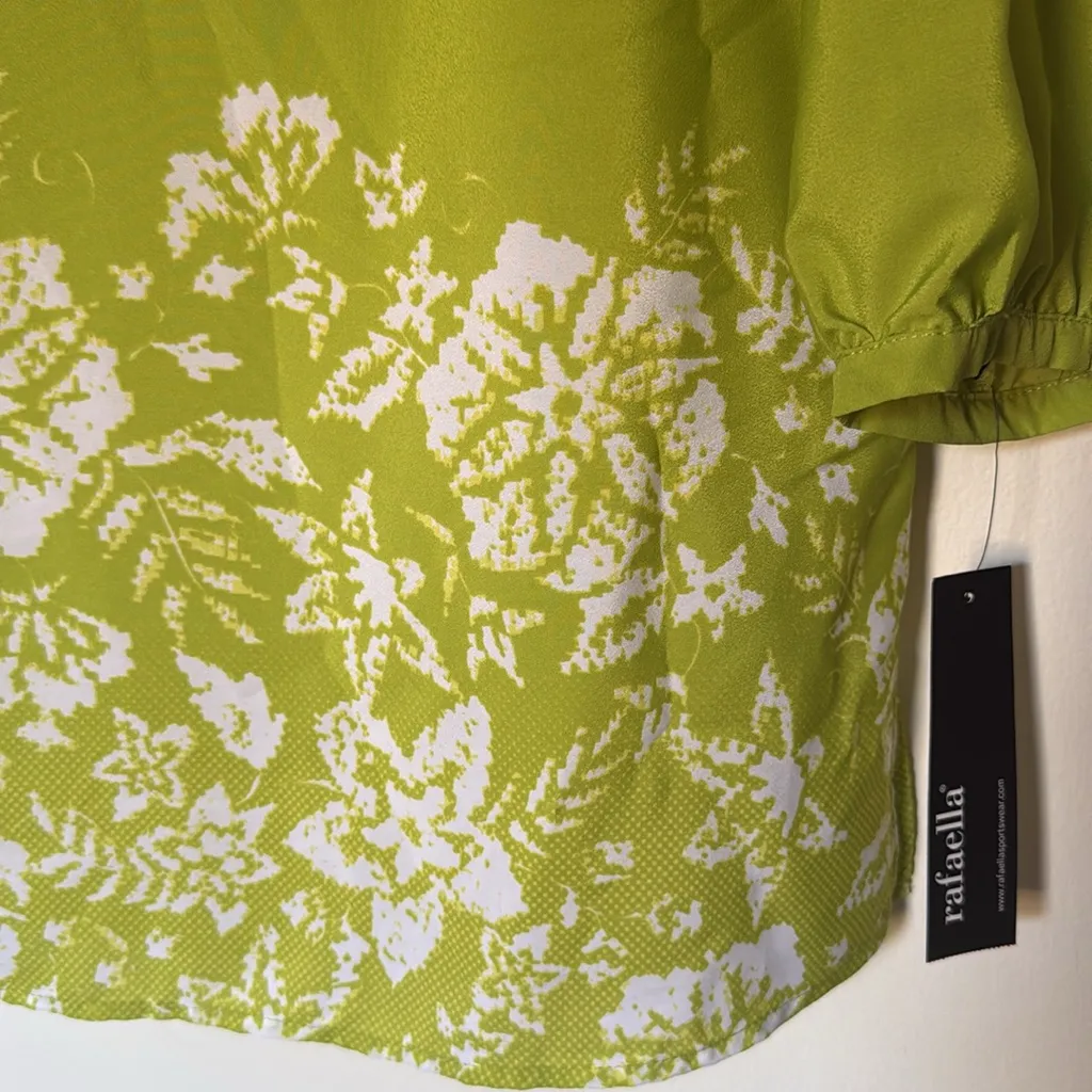 Rafaella NWT womens blouse‎ medium green floral tunic embellished neckline boho - Image 4